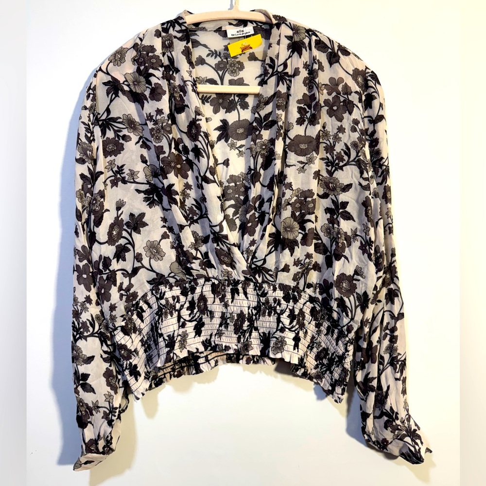 Vintage Black‎ and White Wrap Blouse